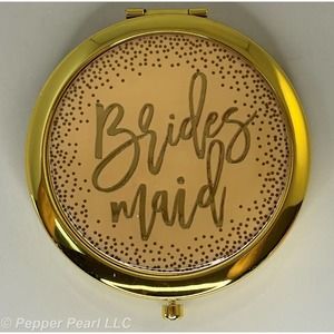 Bridesmaid Gift Compact Mirror by C.R. Gibson Gold Colored Metal and Peach Top